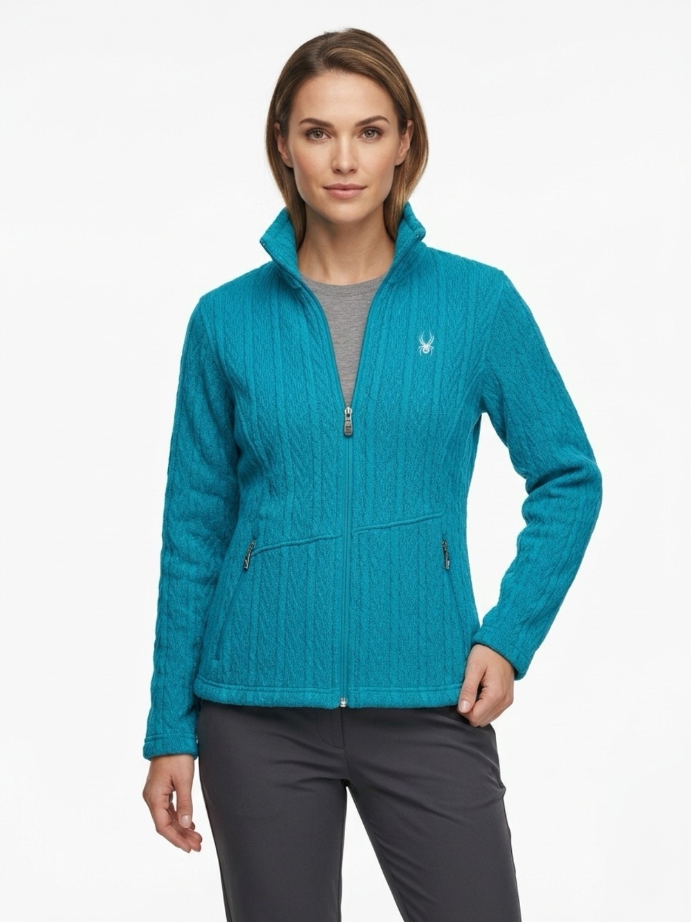 Spyder Major Cable Knit Full Zip Fleece Jacket Teal M